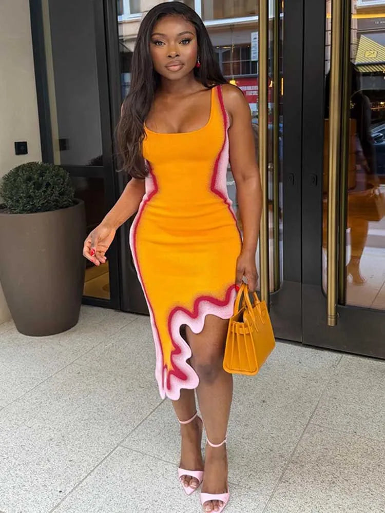 Summer Dresses for Women Round Neck Tank Top Dress Sleeveless Streetwear Slim Fit Orange Short Dress Wholesale Dropshipping
