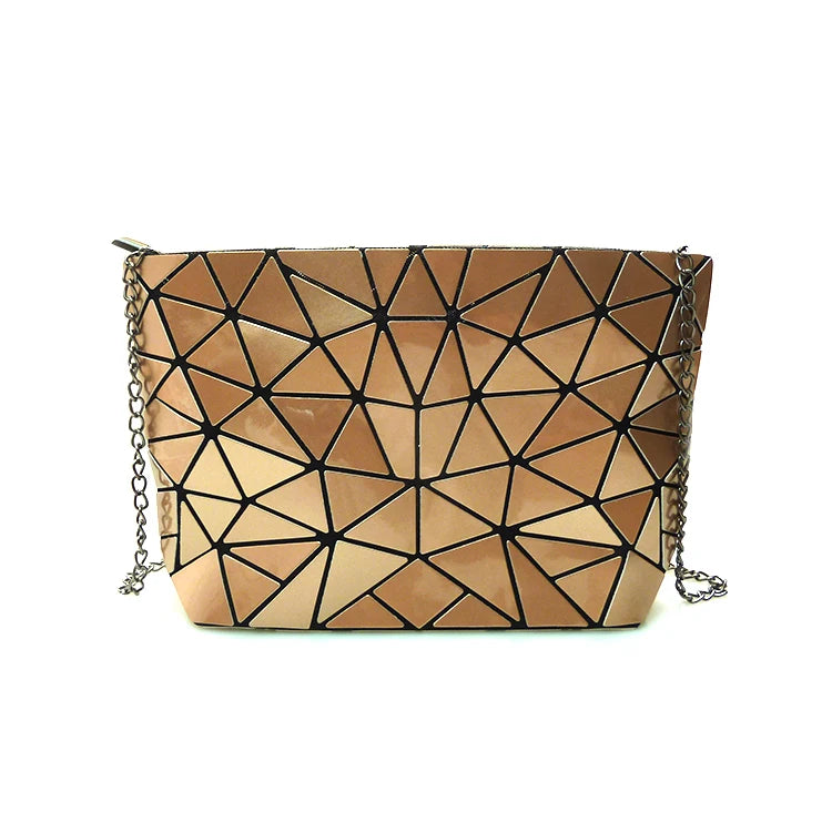 Women’s Geometric Chain Shoulder Bag | Fashion Folding Messenger Bag | Trendy PU Leather Hobo Crossbody | Versatile Plain Geometric Clutch & Evening Bag (Model 2037) Luxegan