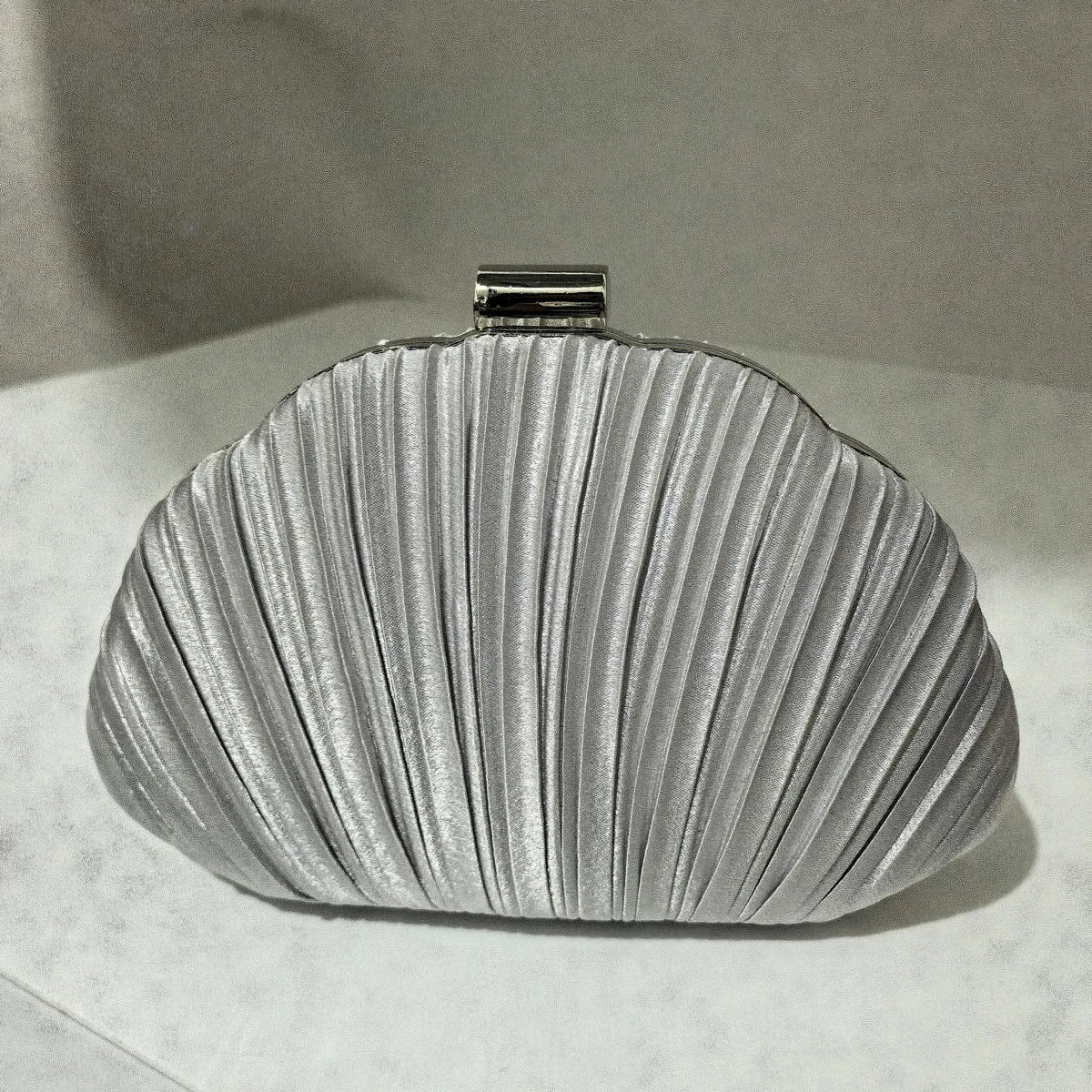 Polyester Ruched Shell Clutch | Hard Apricot Color Glitter Evening Bag Luxegan