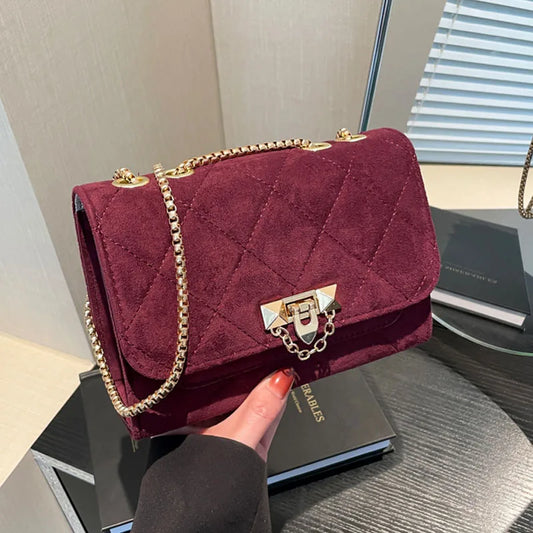 Burgundy Vintage Flap Bag | Suede Fabric Shoulder & Crossbody Bag Luxegan