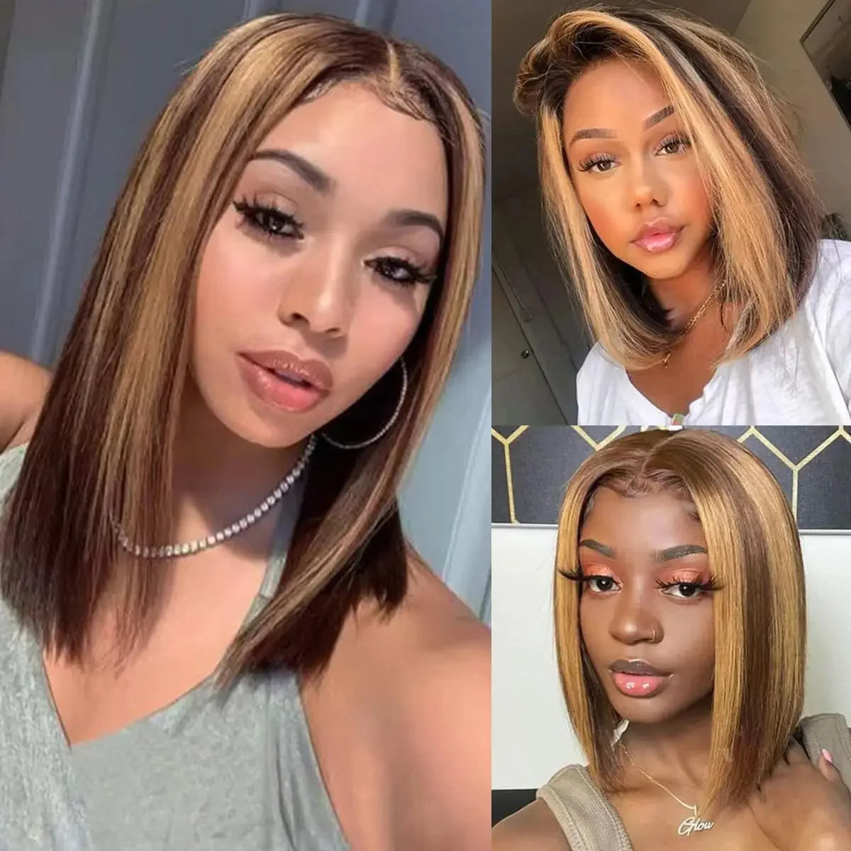 Ombre 4/27 Highlight Straight Bob Wig | 13x4 Transparent Lace Front Remy Human Hair Wig for Black Women Luxegan