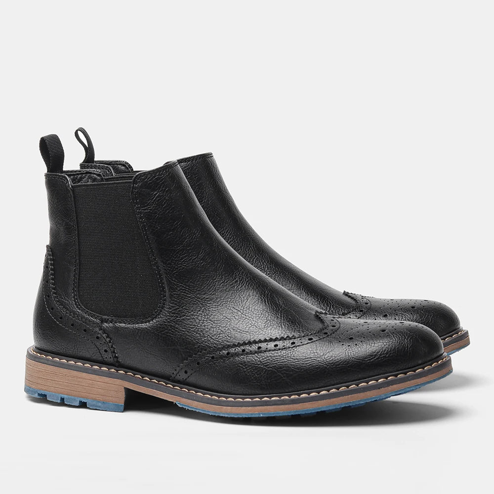 Brogue Chelsea Men's Boots | American Style Comfortable Fashion Leather Boots (Low Heel) Luxegan