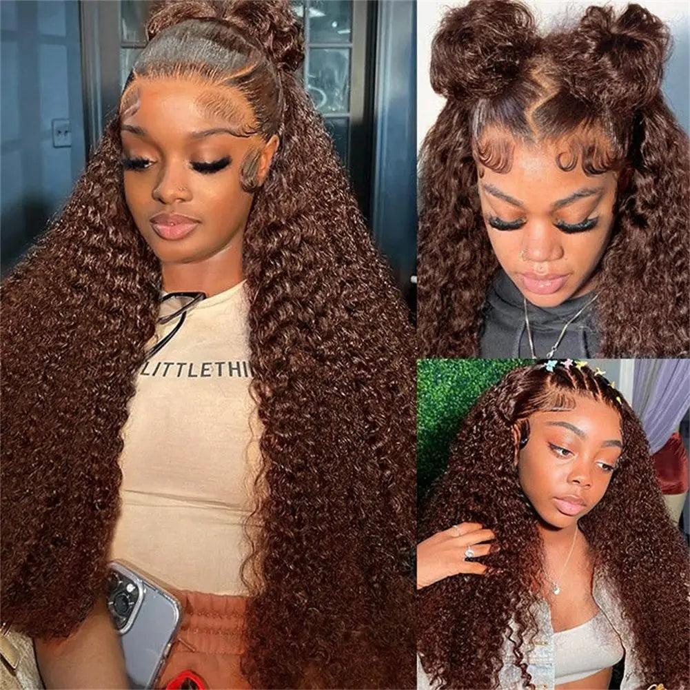 Chocolate Brown Deep Wave HD Lace Frontal Wig | Sophisticated 200% Density Transparent Lace | Elegant "Brazilian Remy" 18-24 Inch Silhouette | "Dignified" Water Wave Human Hair for Radiant Versatile Styling Luxegan