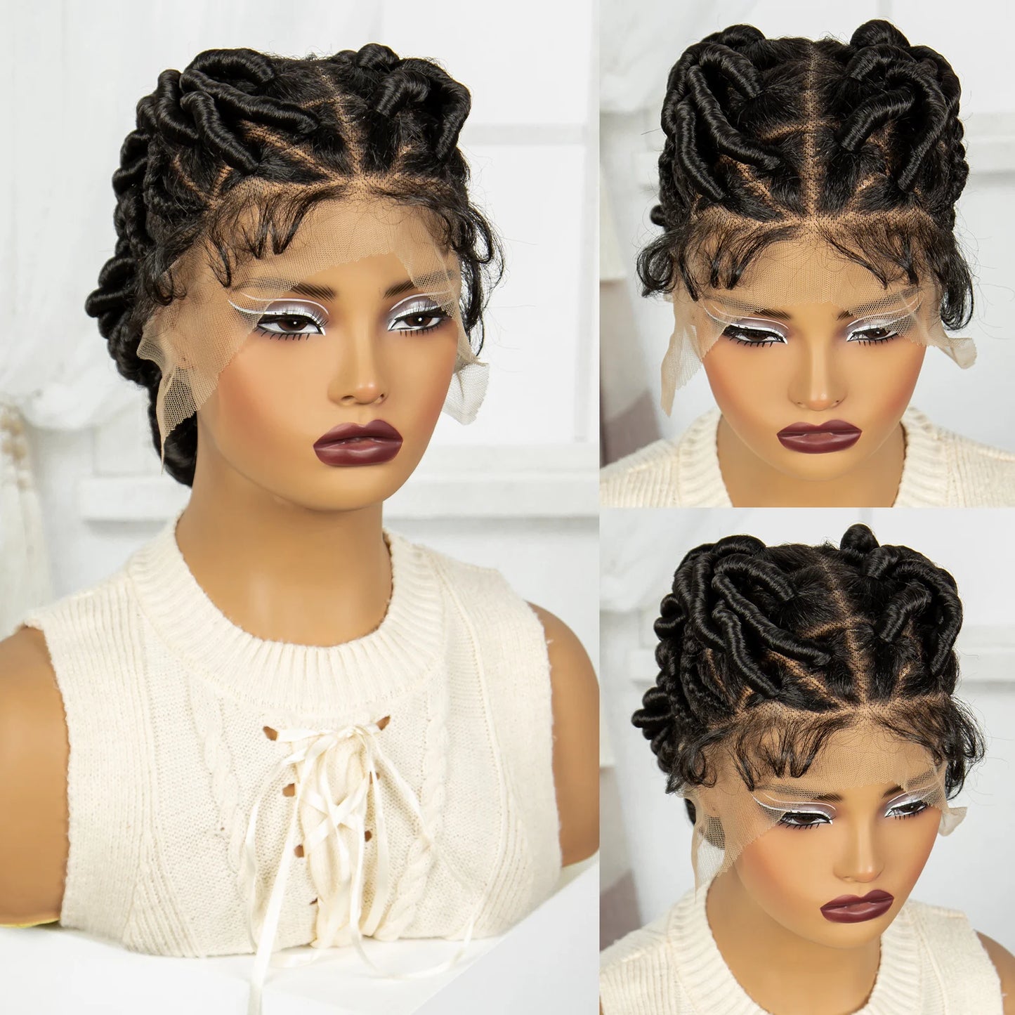  3-in-1 Handmade Bantu Braids Wig | Knotless Box & Faux Locs Options | Full Lace  Luxegan