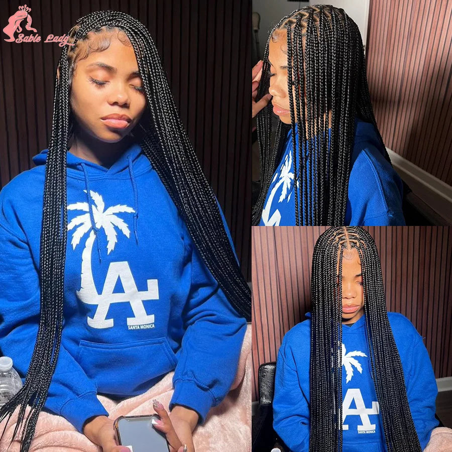 36 Inch Goddess Knotless Box Braids Cornrow Wig | 360 Full Lace