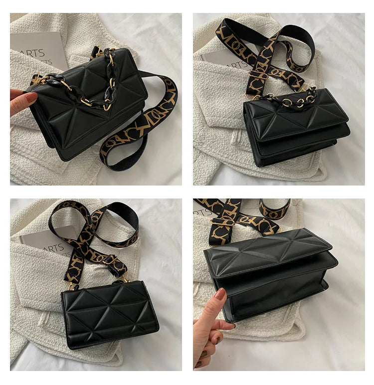 New Women's Bags Korean Version | Lingge Chain Shoulder Bag & Solid Color Messenger Small Square Bag Luxegan