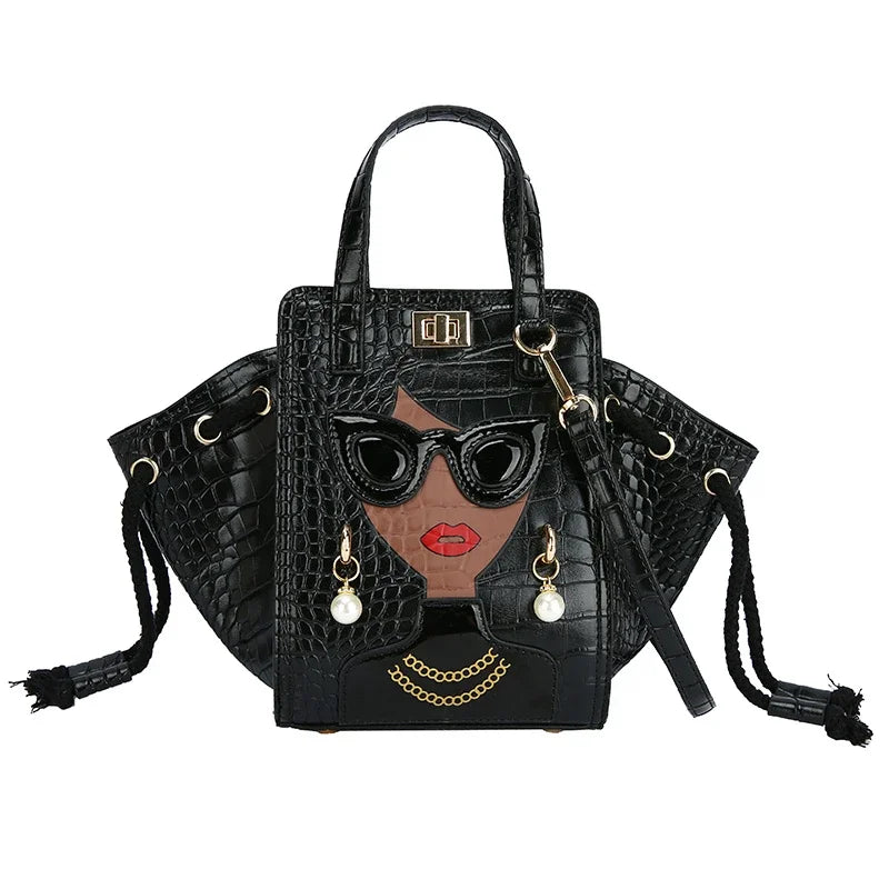 Cartoon Girl Handbag High Quality PU Leather Shoulder Bag for Women | Pearl Crossbody Bag Designer Messenger Bag Female Satchel Luxegan
