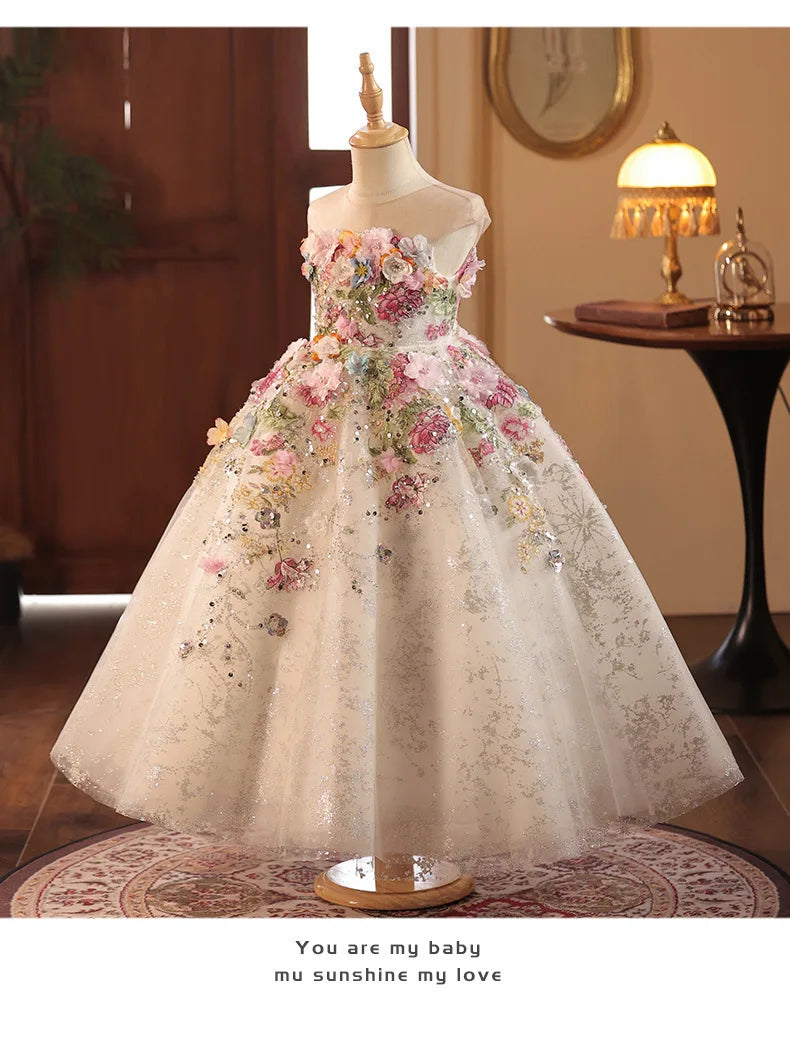 Girls' High-End French Style Forest Series Flower Little Host Walk Show Piano Performance Birthday Flower Girl Party Princes
