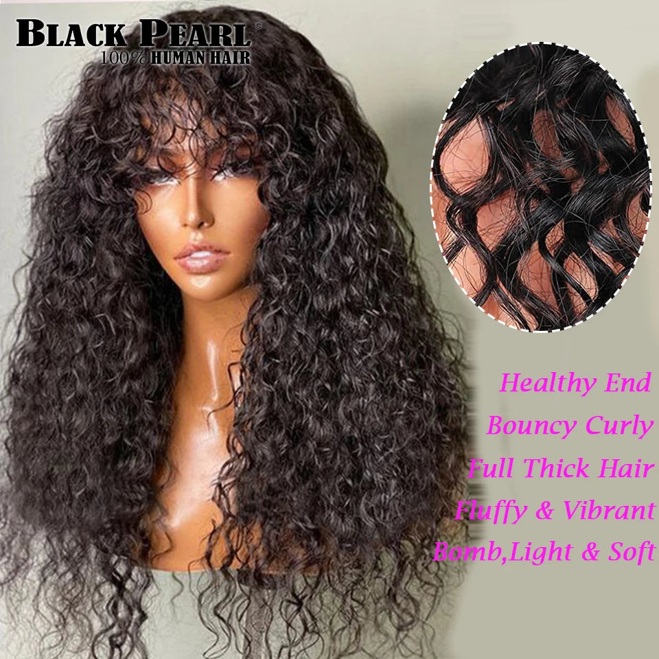 Black Pearl Curly Wigs Perruques Cheveux Humains Fringe Wig Jerry Curly Wig With Bangs Human Hair Short Pixie Cut Wigs Human Hai