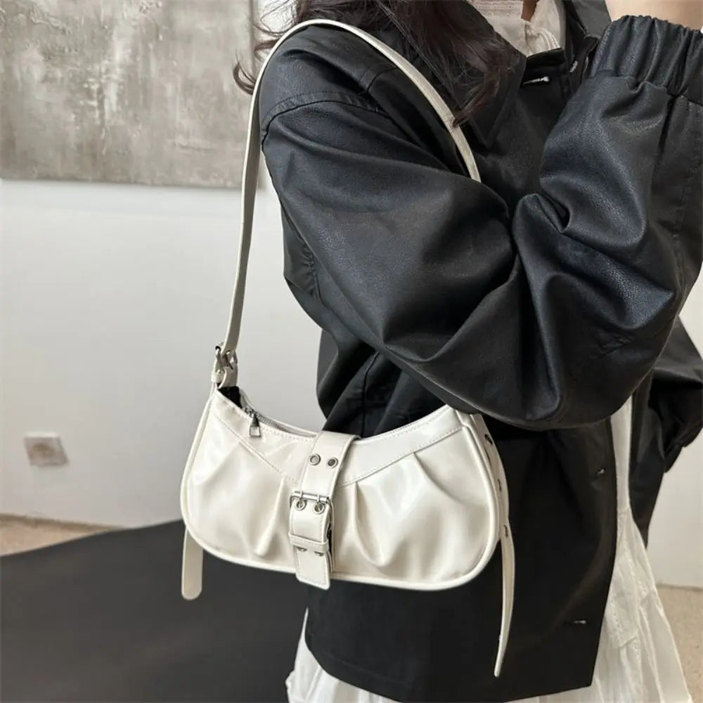 Gothic Y2K Buckle Armpit Bag | Retro Square PU Leather Crossbody Luxegan