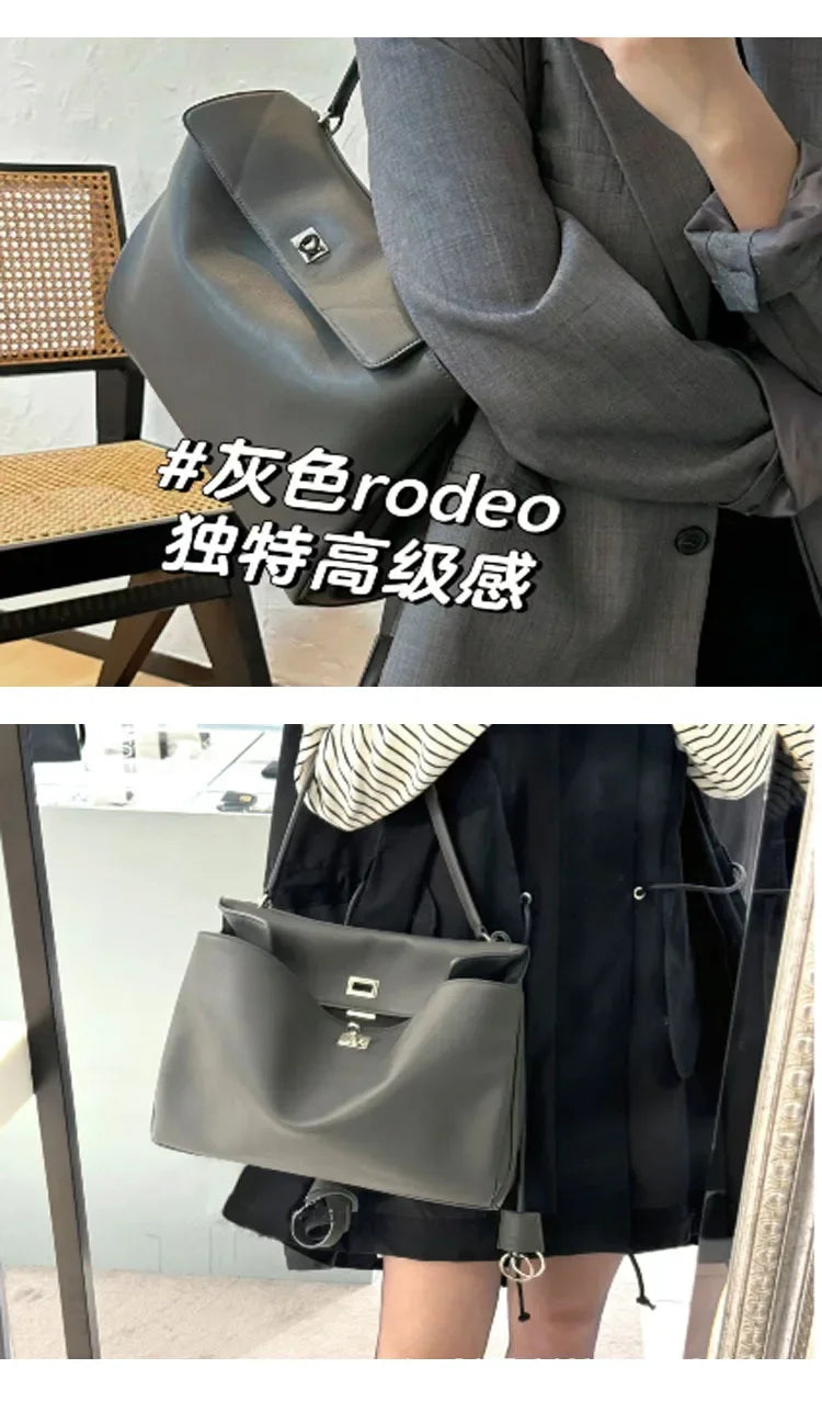 Rodeo Large Capacity Commuting Tote | Premium Soft Leather Kelly Bag | Fashion Travel Crossbody & Business Briefcase for Women