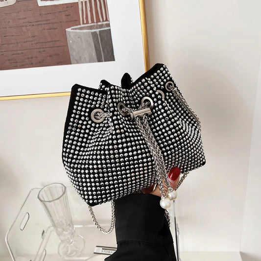 Luxury Women's Horseshoe Bucket Bag | New High Quality PU Leather One Shoulder Handbag (Exquisite Rivet & Chain Design) Luxegan