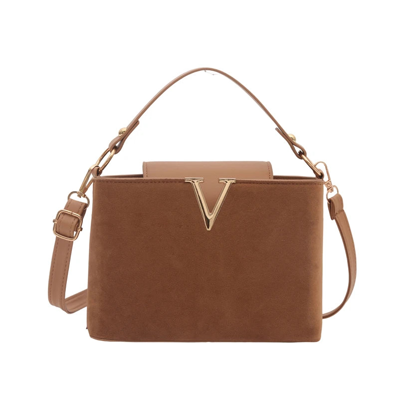 Vintage Mini Faux Suede Satchel | Fashionable Hardware Lock Buckle Handbag | Trendy Quilted & Sequined Shoulder Bag | Women's Small Crossbody Purse with Suede Texture Luxegan