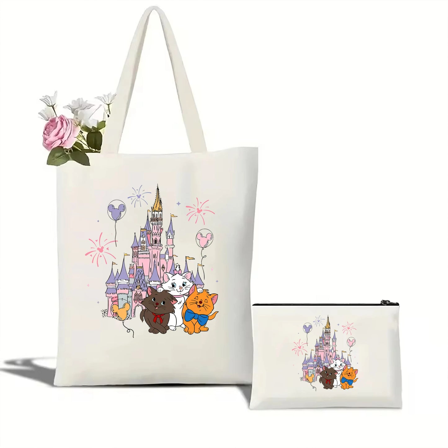 Disney The Aristocats Marie Cat Women's Shoulder Bag | Cute Cat Reusable Shopping Bag (Large Capacity Portable Travel Tote) Luxegan