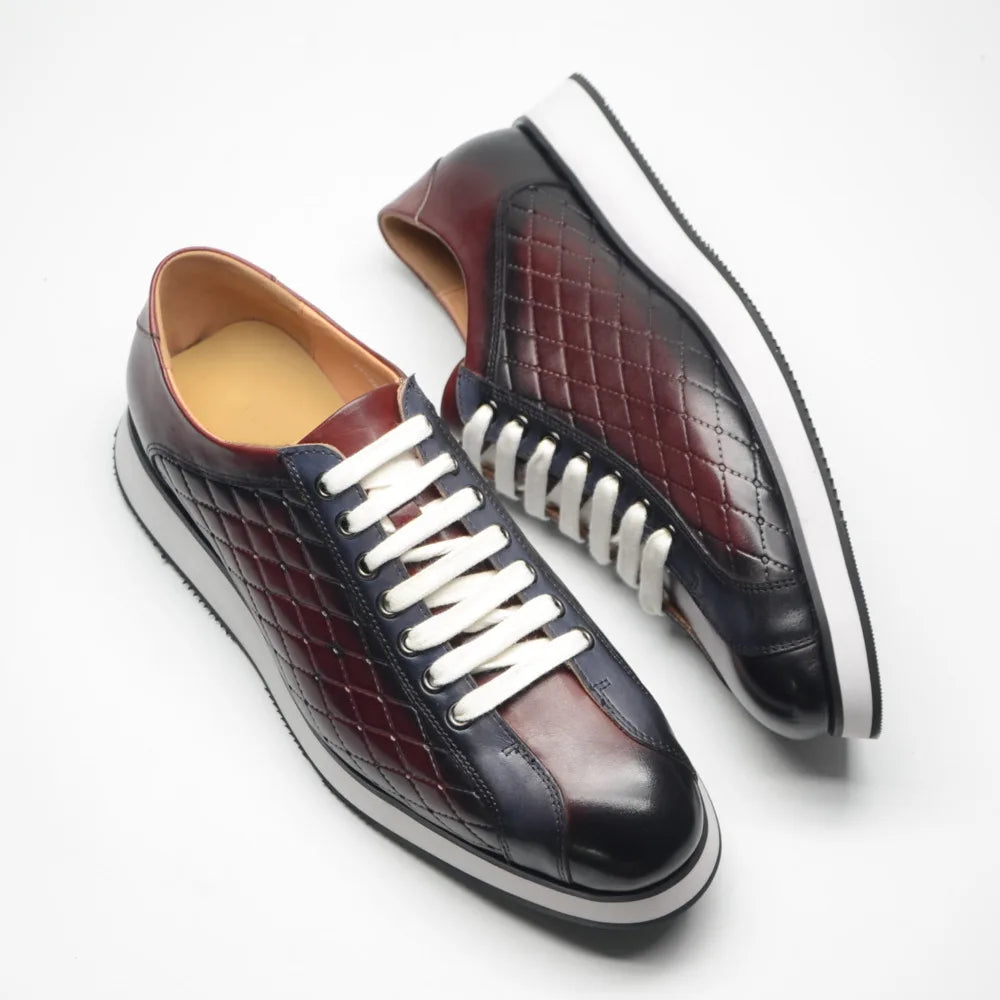 Original Men's Designer Casual Sneakers | Genuine Leather Plaid Derby Skateboard Shoes (Height Increasing) Luxegan