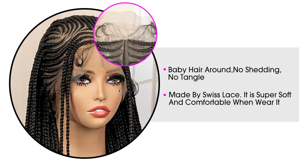 34 Inch Knotless Box Braiding Cornrow Wig | Full Lace | Kanekalon