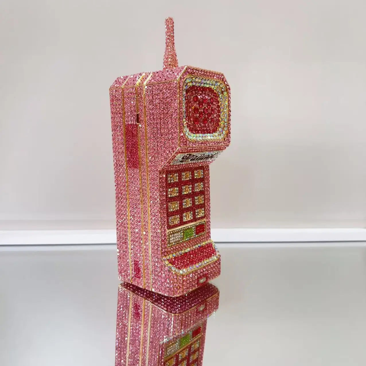 Luxury Cellphone-Shaped Crystal Evening Clutch | Sophisticated Diamond-Encrusted Wedding Party Bag | Elegant Pink Crystal Bridal Handbag | "Dignified" Structured Minaudière for High-Fashion Events Luxegan