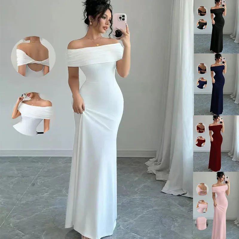 Solid Slash Neck Sleeveless Regular Fit Sheath Ankle-Length Knit Dress – Spring/Summer Luxegan