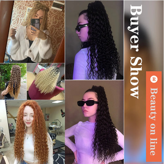 Long Curly Synthetic Hair Bundles | Water Wave Extensions | 28–32 Inches Luxegan