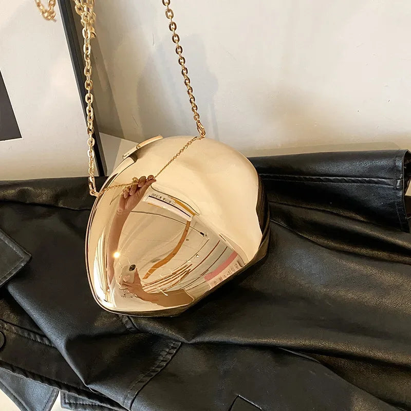 Designer Acrylic Shell Shape Clutch Bag | Gold Silver Women's Evening Party Bag & Cute Shiny Metal Shoulder Crossbody Bags (Small Purse) Luxegan