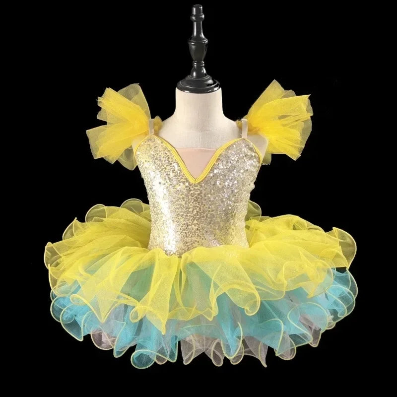 Girls' Tiered Patchwork Tutu Party Dress | Cute Princess Stage Dance Costume | Summer Sleeveless O-Neck Mini Ball Gown Kids Outfit Luxegan