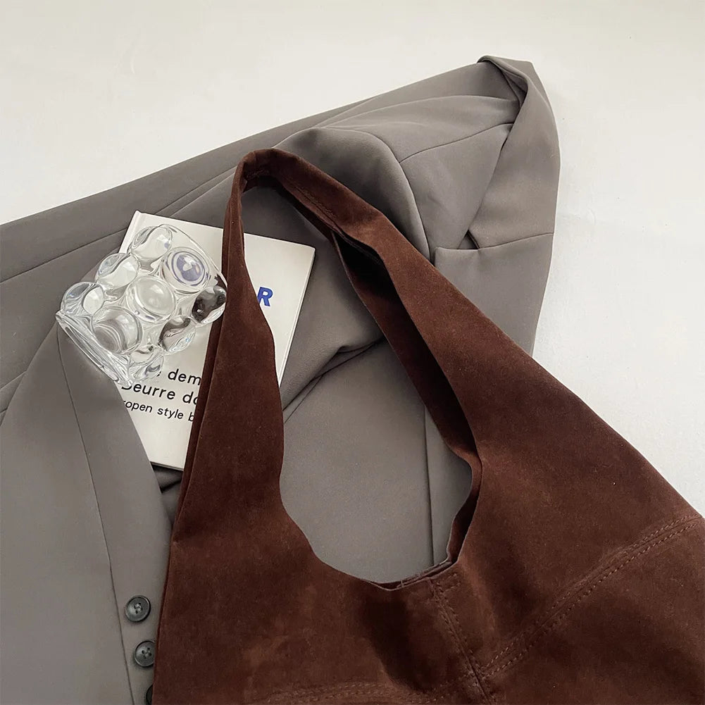 Women's Faux Suede Tote Bag | Vintage Large Capacity Shoulder & Underarm Handbag (Designer Style, Simple Commuting Bag) Luxegan