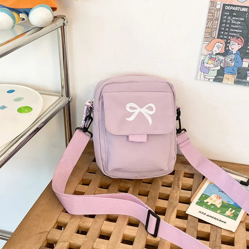 Women’s Fashion Bow Shoulder Bag | Trendy Adjustable Strap Crossbody | Fresh & Sweet Nylon Daily Messenger Bag & Hobo Sling Luxegan