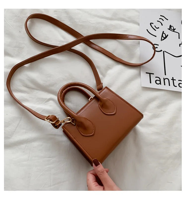 New Popular Retro Mini Handbag | Sophisticated Small Square Messenger Bag | Literary Inspired Vertical Shoulder Bag | Fashion-Forward Soft PU Leather Daily Satchel with Synthetic Leather Lining Luxegan