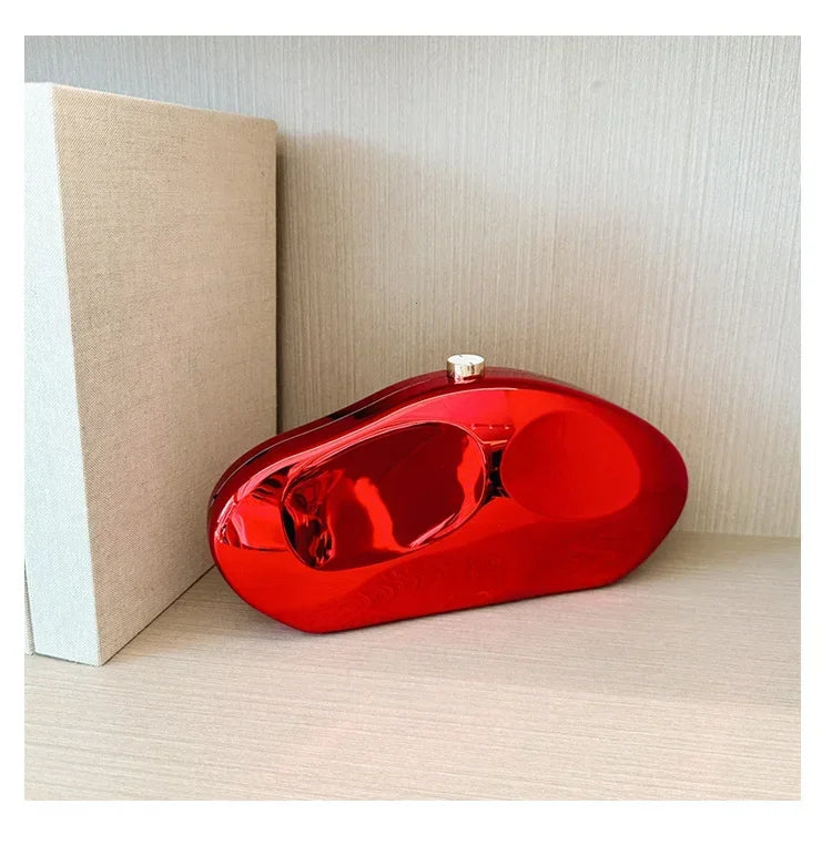 Hard Acrylic Shell Minaudiere | Gold/Silver/Blue Metal Shiny Evening Clutch Luxegan