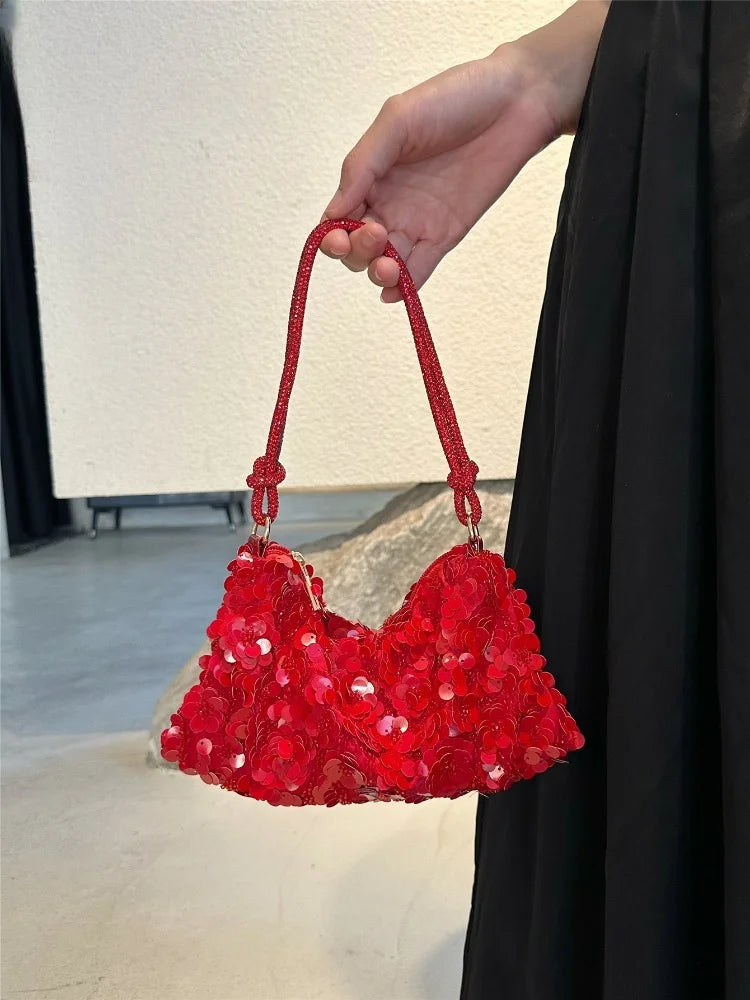 Luxury Sequins Shoulder Bag | Floral Designer Mini Handbag Luxegan