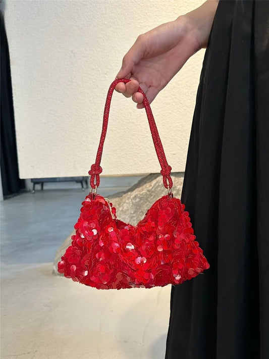 Luxury Sequins Shoulder Bag | Floral Designer Mini Handbag Luxegan