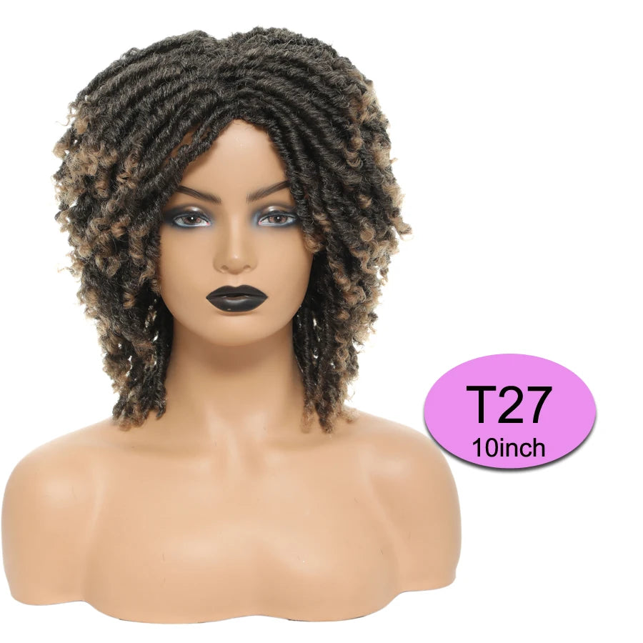 Short Afro Curly Faux Locs Wig | Twist Braids | Heat Resistant | Ombre Brown | Black Women Luxegan