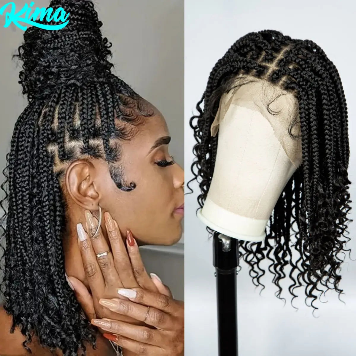 16 Inch Boho Knotless Box Braided Wig | Full Lace | Curly Ends