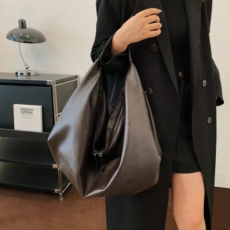 Big Black Shoulder Bag | Large Hobo Shopper Bag & Soft Leather Crossbody Handbag Luxegan