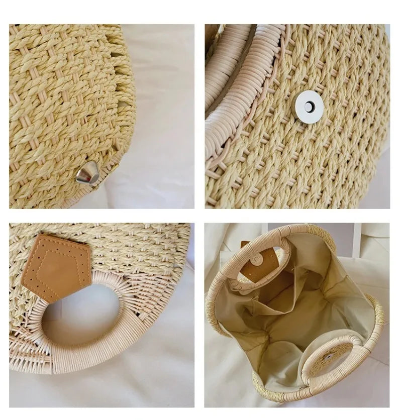 Straw & Rattan Circular Tote | Luxurious Designer Brand Summer Shoulder Bag Luxegan
