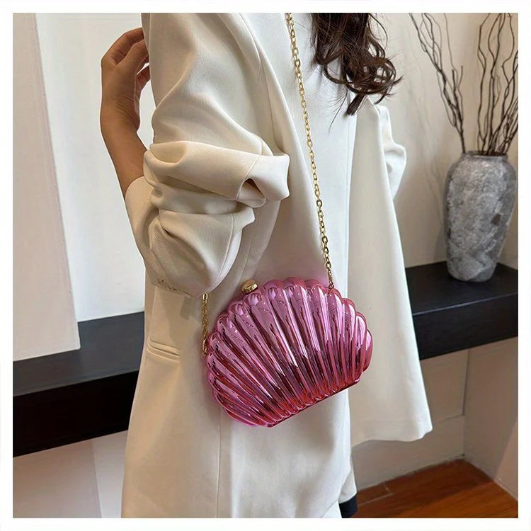 Y2K Retro Shell Clutch | Mini Crossbody with Metallic Finish Luxegan