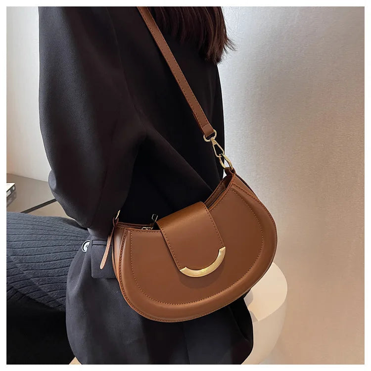 Designer Trend Leather Underarm Bag | Sophisticated Solid Color Small Armpit Shoulder Bag | Elegant Casual Bucket Shaped Handbag | Luxury Soft PU Leather Crossbody with "Dignified" Magnetic Hasp Luxegan