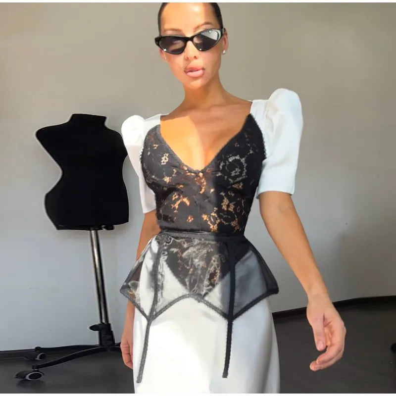 Organza Floral Printed Maxi Dress V-Neck  Puff Sleeve 2026 Spring/Summer Romantic Women Party Gown Fashion Elegant Lady Vestidos
