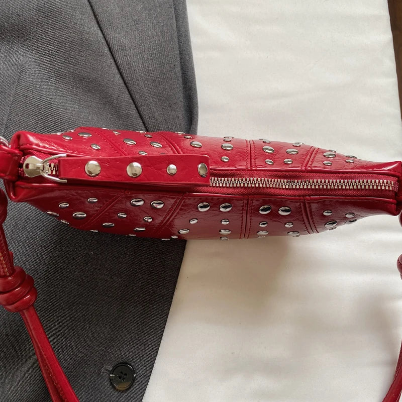 LEFTSIDE Rivets Design PU Leather Underarm Bags for Women 2025 New Punk Style Trend Female Shoulder Crossbody Bag Handbags