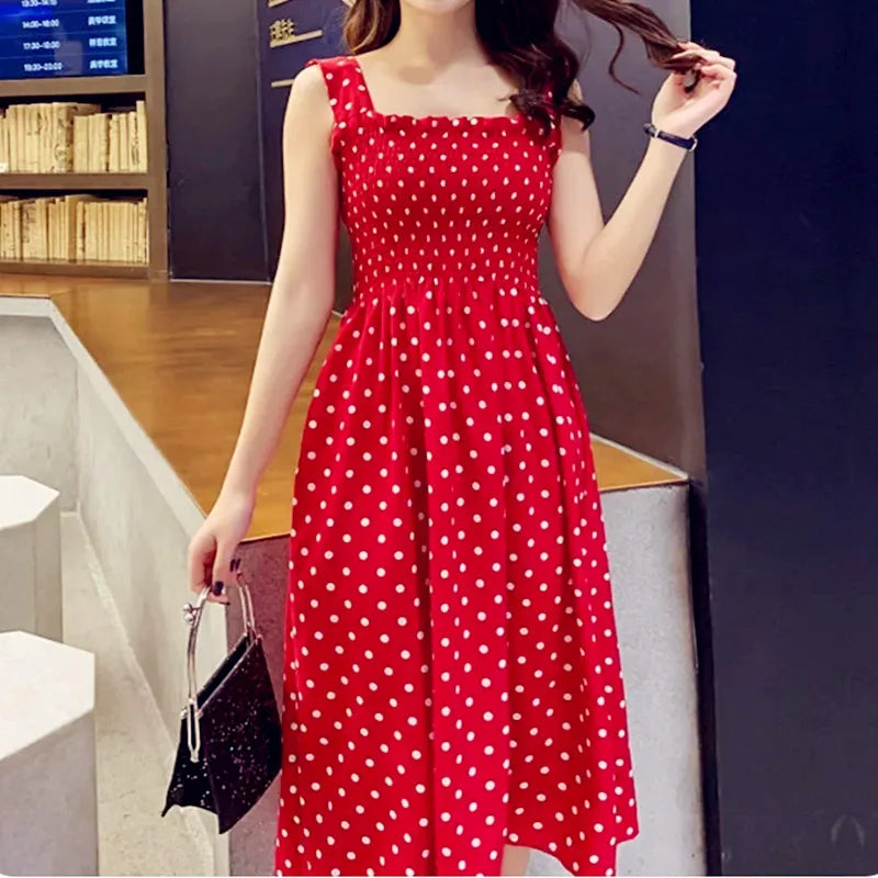 Summer Befree Beach Vintage Dot Camisole Dress | Elegant Ruffle Mid-Calf Maxi Dress | Sexy Strapless Cotton Blend Fit & Flare Vestidos | Casual High-Stretch Plus Size Dress Up to 5XL Luxegan