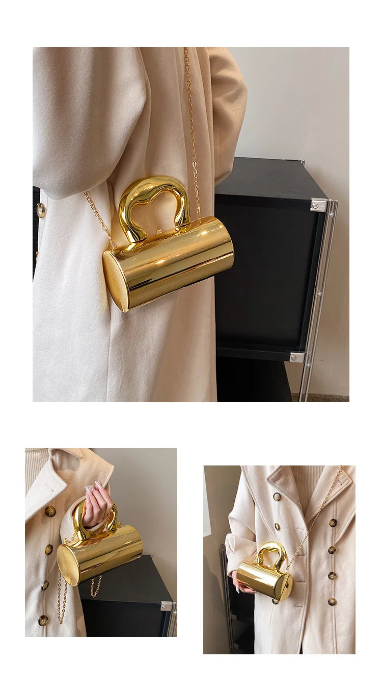 Fashion Cylinder Mini Evening Purse | Gold Box Clutch Shoulder Crossbody Bag for Women's Party Clutches Luxegan