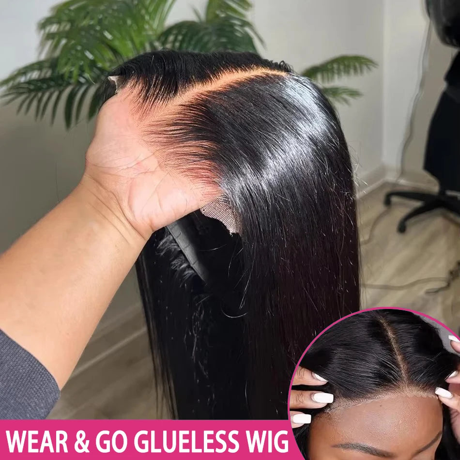Ready-to-Wear Straight Glueless 6x4 Lace Closure Wig | 180% Density Pre-Cut & Pre-Plucked Swiss Lace Wig | 100% Brazilian Remy Human Hair Wear-and-Go Straight Wig for Women Luxegan