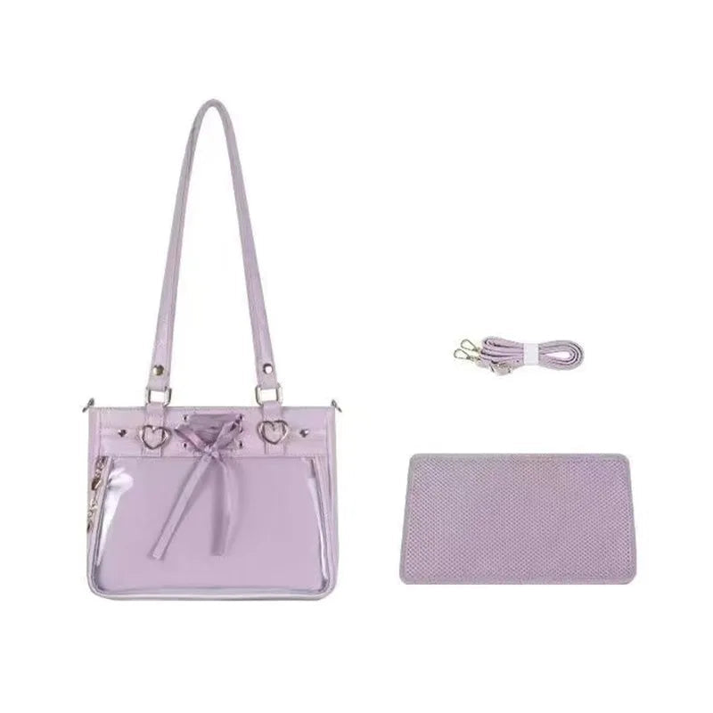 Small Red Heart Ita Bag Crossbody | Kawaii Clear Cute Shoulder Bag for Women & Student Girls (Japan Style) Luxegan
