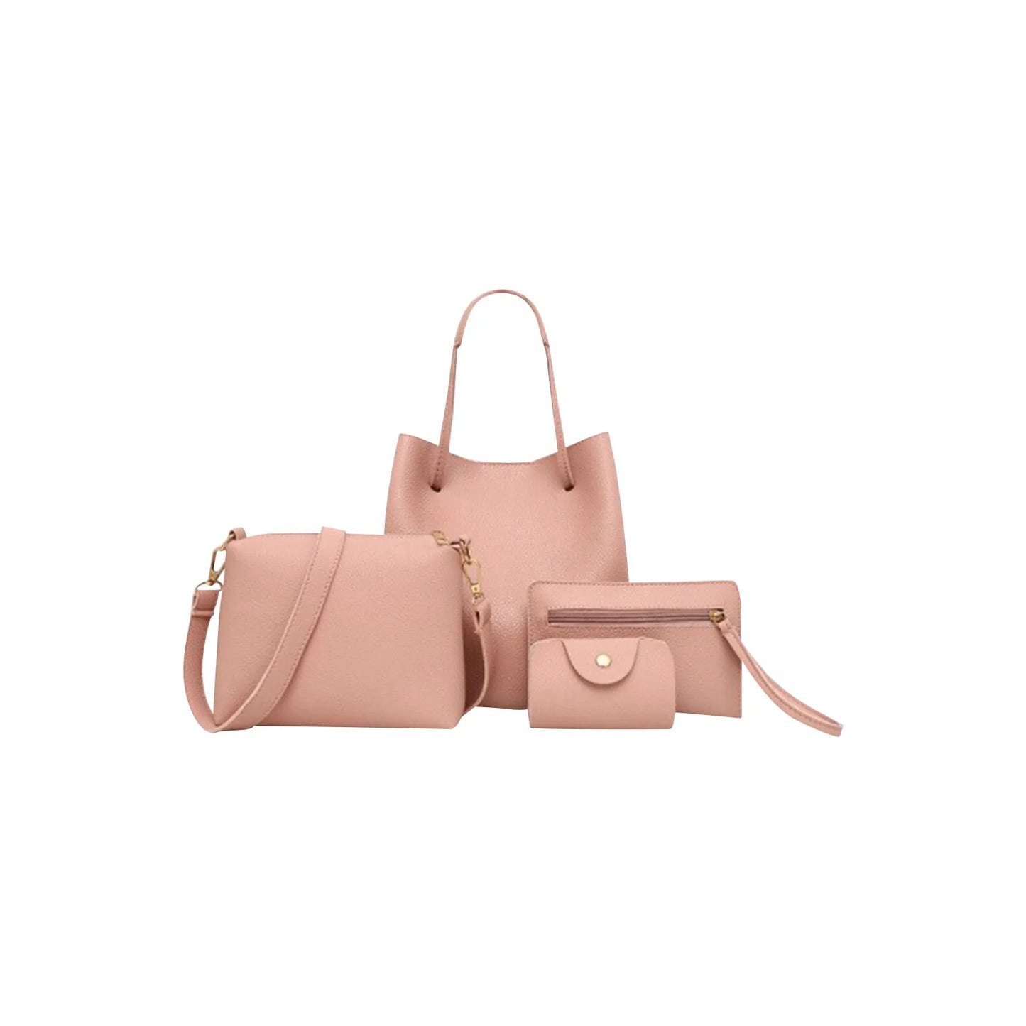 4pcs Women Lady Fashion Handbag Set | Shoulder Bags, Tote, Purse, Messenger Satchel & Crossbody with Card Case Holder Wallet for Girls Luxegan