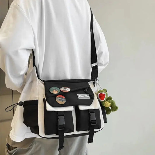 Japanese Simple Messenger Bag | Student Nylon Waterproof Canvas Handbag & Shoulder Crossbody Bag