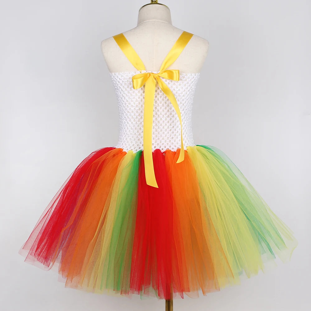 Funny Circus Clown Tutu Dress for Girls | Naughty Joker Cosplay Costume | Rainbow Patchwork Hand-Woven Carnival Party Ball Gown for Kids Luxegan