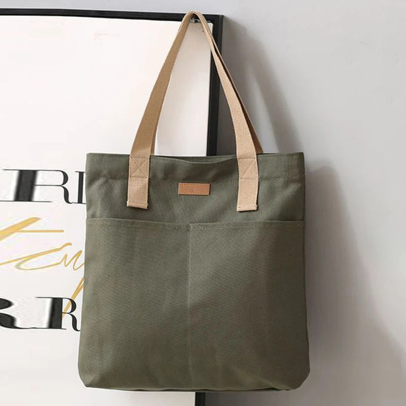 Women's Canvas Tote Bag | Solid Color Designer Ladies Casual Handbag & Large Capacity Cotton Reusable Shopping Beach Bag Luxegan