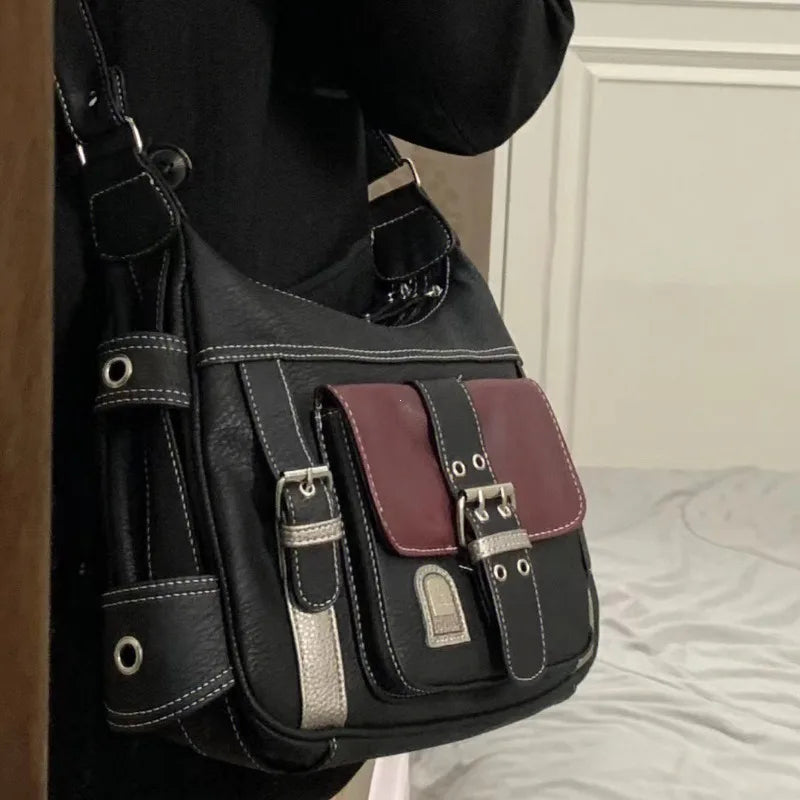 Y2K Vintage Crossbody Bag Women's Tote | High Quality PU Leather Shoulder Bag & Hip Hop Messenger Bag (Female Large Handbag Commuter) Luxegan