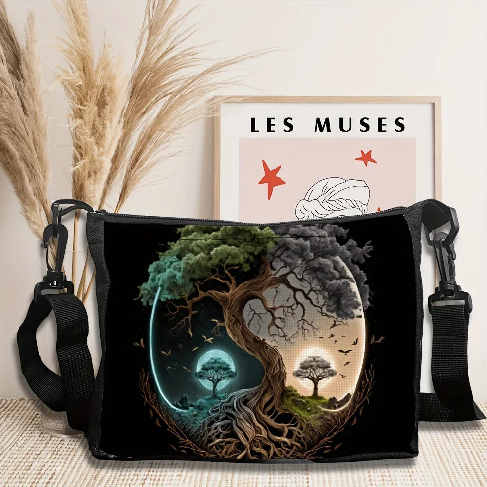 Tree of Life "Magic Tree" Shoulder Bag | Sophisticated Tarot-Lover Crossbody Purse | Elegant "Classic" Rectangular Handbag | "Dignified" Soft Polyester Daily Bag for Spiritual & Artistic Styling Luxegan