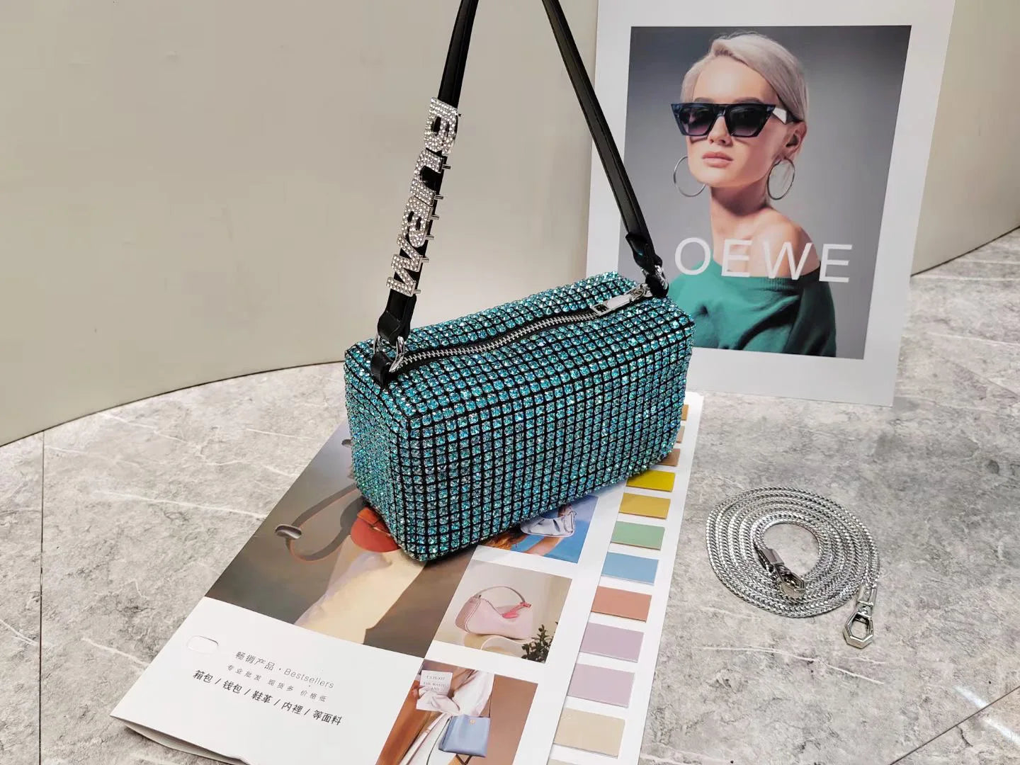 Super A Rhinestone Light Luxury Bag | Women's Summer High-End Texture Messenger & Portable Dinner Bag (Shiny Full Diamond Crossbody) Luxegan